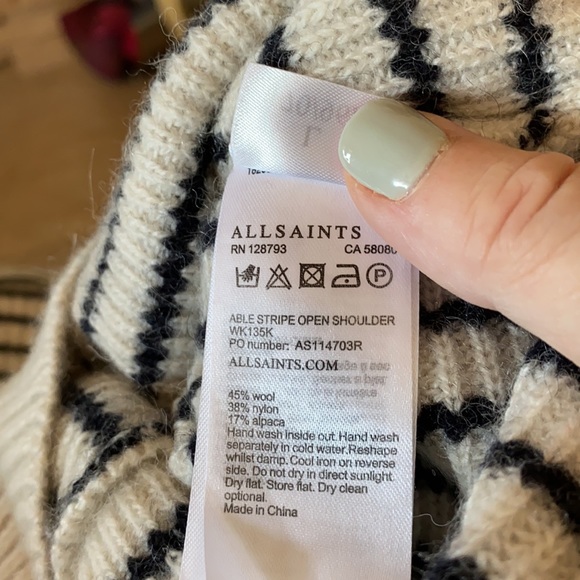 ALLSAINTS STRIPED WOOL BLEND V-NECK SWEATER SZ L - Picture 12 of 13